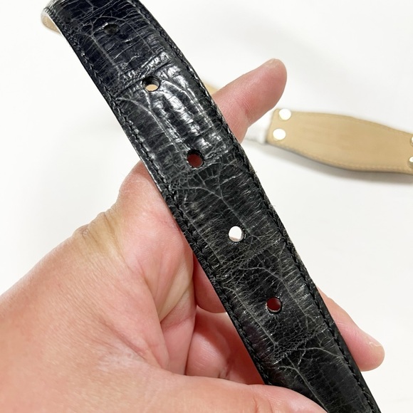 Fossil Womens Vintage Black Leather Croc Embossed Silver Conch Belt Size S - Picture 13 of 13